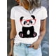 thumbnail image 1 of Panda Print T-shirt, Short Sleeve Crew Neck Casual Top For Summer & Spring, Women's Clothing, 1 of 6