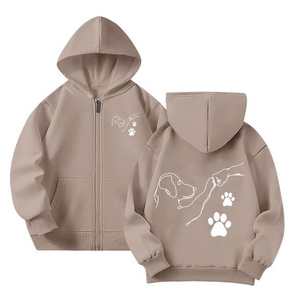 Bibifish Kids Hoodies Dog High-Five Graphic Print Full-Zip Lined Hoodie Jackets Soft Warm Oversized Fit Outdoor Walks Cute Hoodies