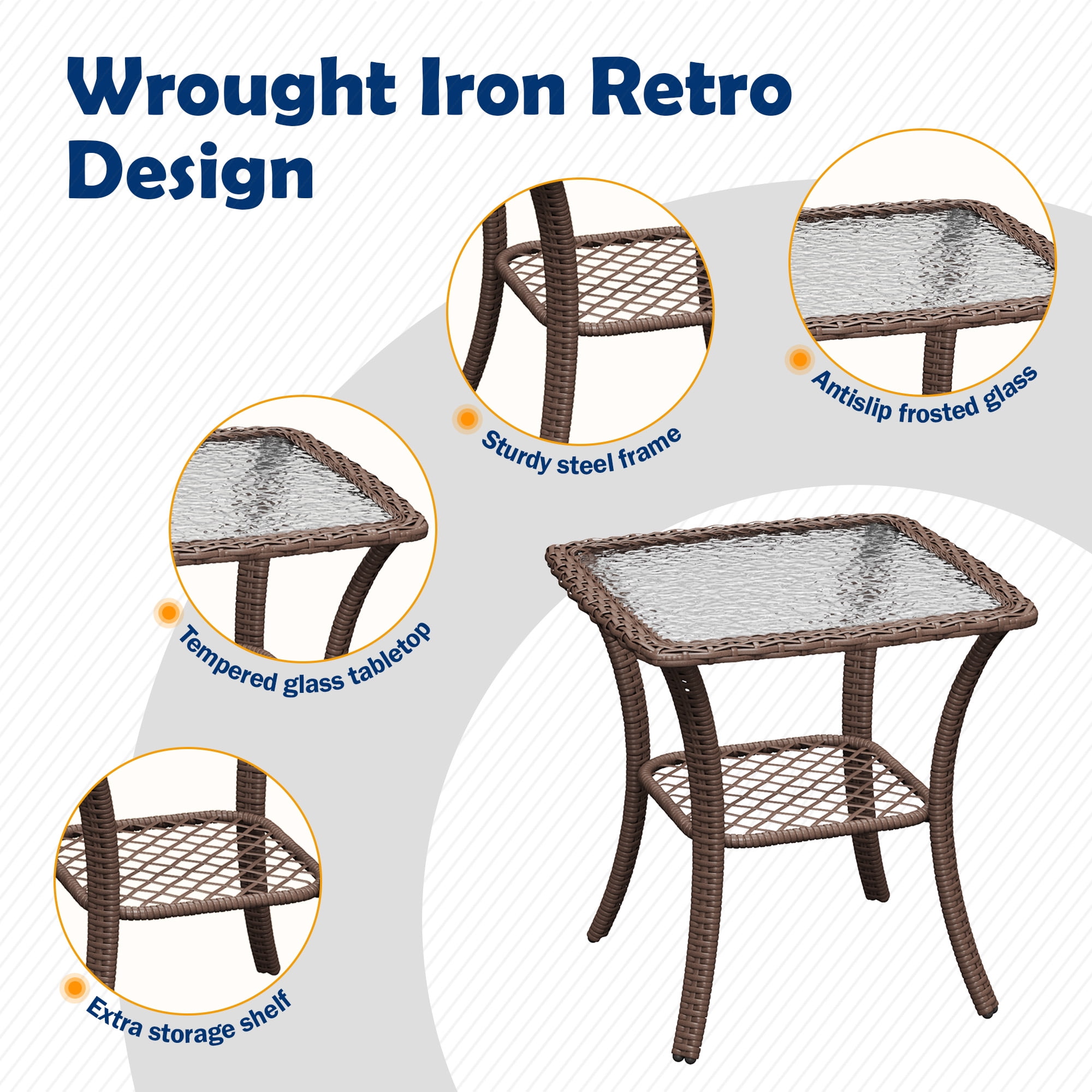 ELPOSUN 3-Piece Outdoor Rocking Chairs, Wicker Patio Furniture with Thickened Cushions and Table for Porch(Brown & Light Gray)