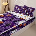 thumbnail image 3 of Manfei Spooky Halloween Bow Skull Zipper Twin Comforter Sets with Fitted Sheet and 2 Pillowcases for Kids, Purple Cat Pumpkin Zipper Bedding Set, Halloween Reversible, 4pcs, 3 of 6