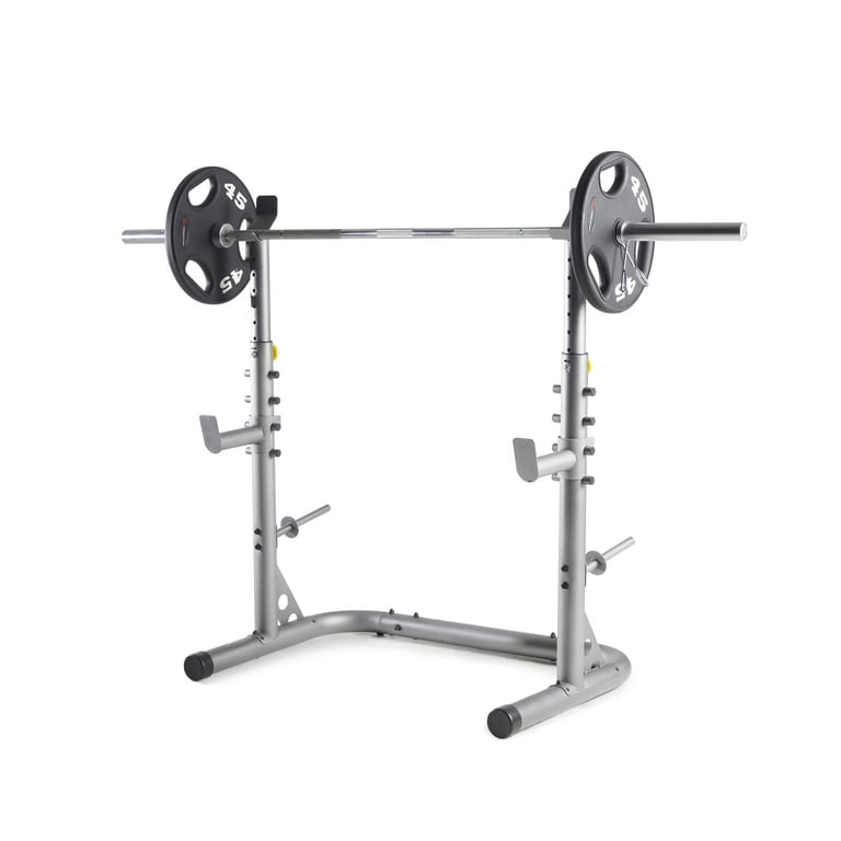 Weider xrs 20 olympic squat rack with adjustable safety spotters and integrated weight plate storage hotsell
