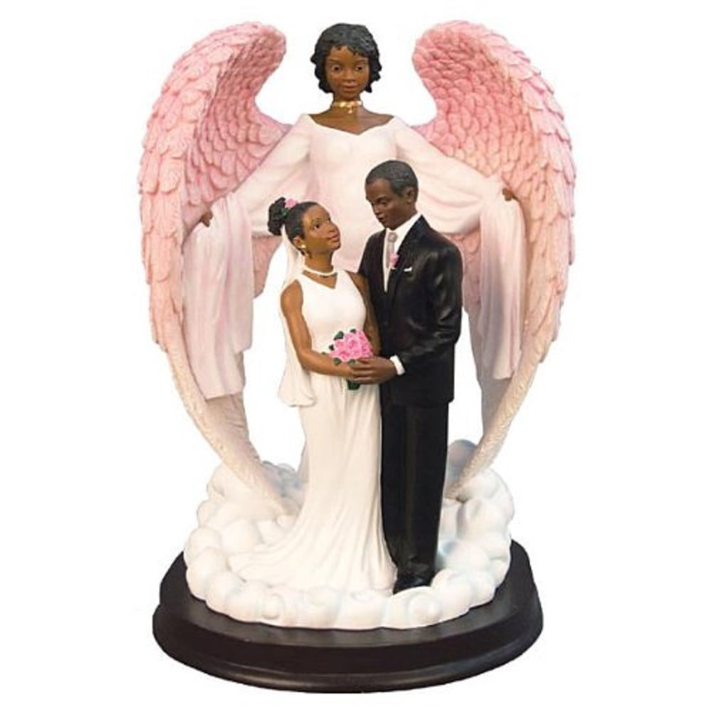 African American Wedding Guardian Angel with Bride and Groom Couple