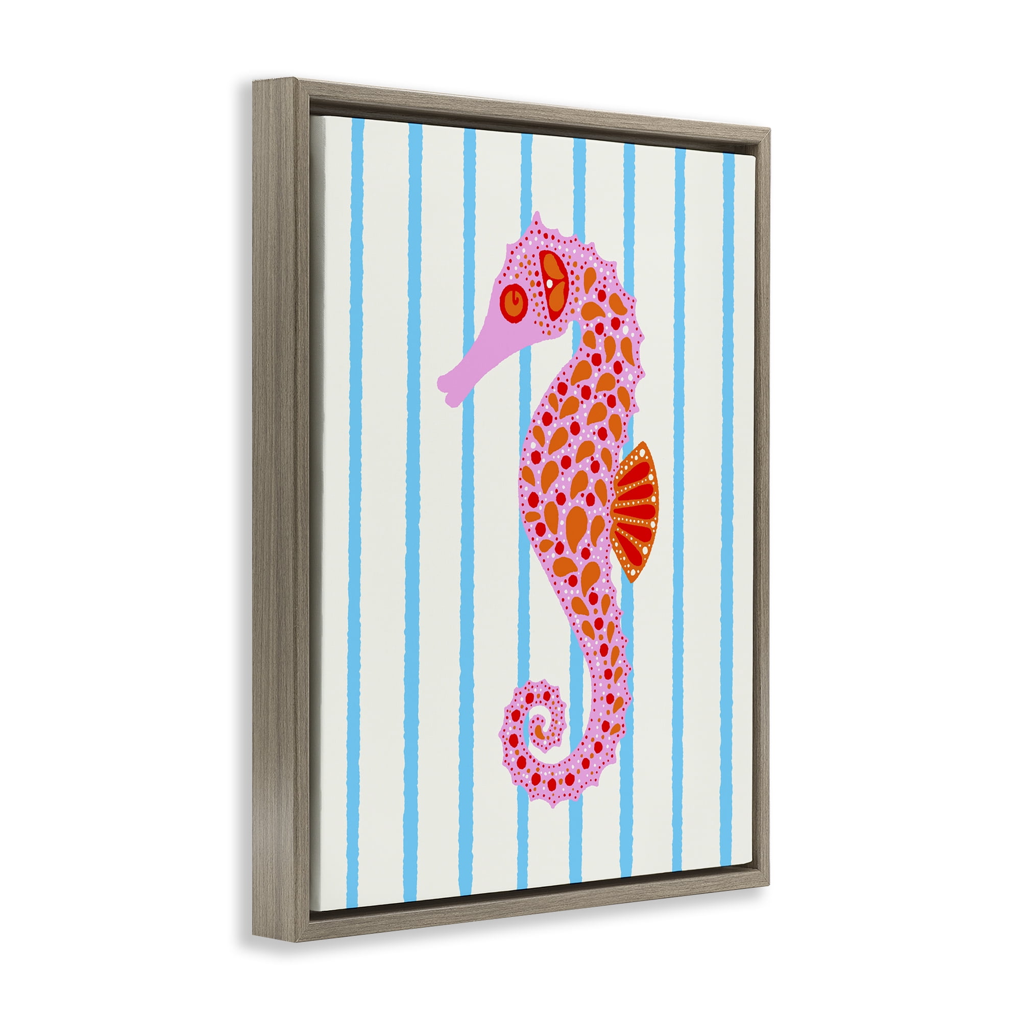 Stupell Industries Boho Seahorse on Stripes Brown Framed Floater Canvas Wall Art, design by Indira Prieto | IndySign