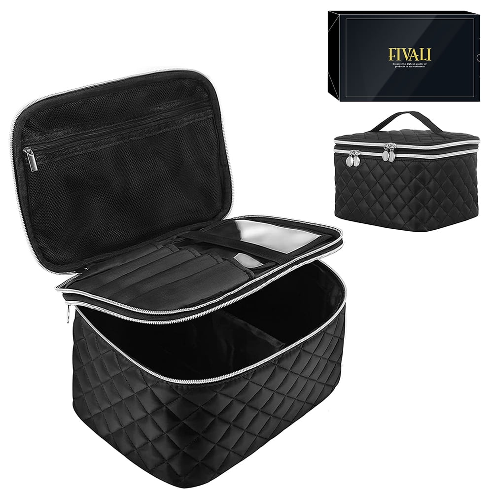 Double Layer Travel Makeup Bag Cosmetic Bag Organizer with Brush ...