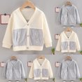 thumbnail image 5 of Odeerbi Kids Boys Girls Lightweight Cardigan Cotton Shrug Sweater Cropped Knit Outerwear 1-6 Years Kids Striped Loose Button V-neck Long Sleeve Cardigan Kids Clothes Beige, 5 of 5