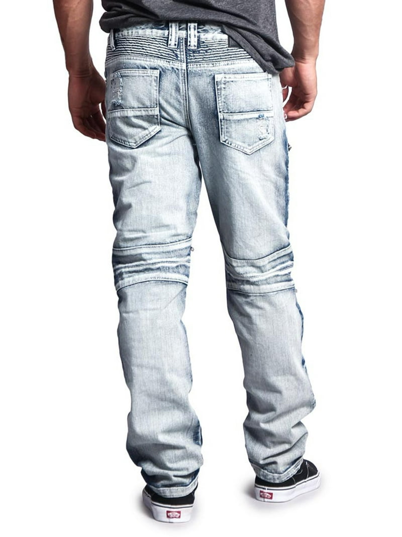 Victorious Men's Distressed Wash Slim Fit Moto Pants Biker Jeans
