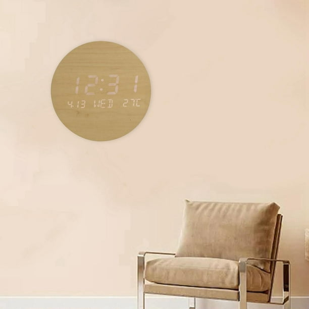 Reloj de pared calendario y temperatura 12/24H Brillo ajustable Sin Reloj de escritorio USB para cocina Hogar Madera BLESIY reloj de pared digital