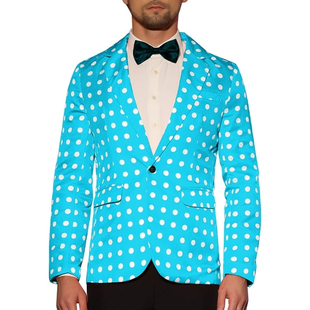 BLAZERS DE PUNTOS POLKA CHIC INSPIRADORES PARA HOMBRES, AJUSTE SLIM, CHAQUETAS DE NEGOCIOS DE UN BOTÓN, S AZUL
