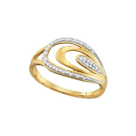 Size - 7 - Solid 10k White and Yellow Two Toned Gold Round White Diamond Prong Set Curved Pear Wedding Band OR Fashion Ring (.06 cttw)