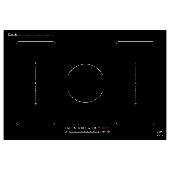 Parrilla de Inducción 5 quemadores 220V Vidrio Cerámico 2 Zonas Flex y Funcion Booster 7400 a 8000 W, 9 niveles de temperatura, Control táctil, Seguridad avanzada AVERA PIVF3
