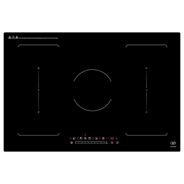 Parrilla de Inducción 5 quemadores 220V Vidrio Cerámico 2 Zonas Flex y Funcion Booster 7400 a 8000 W, 9 niveles de temperatura, Control táctil, Seguridad avanzada AVERA PIVF3