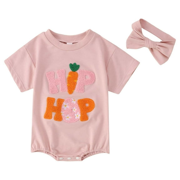 TOOYOU Boys Romper Easter Baby Rabbit Towel Embroidered Long Sleeve Jumpsuit Leisure Playsuit Bodysuits For Toddler ,Size 6-12 Months Pink