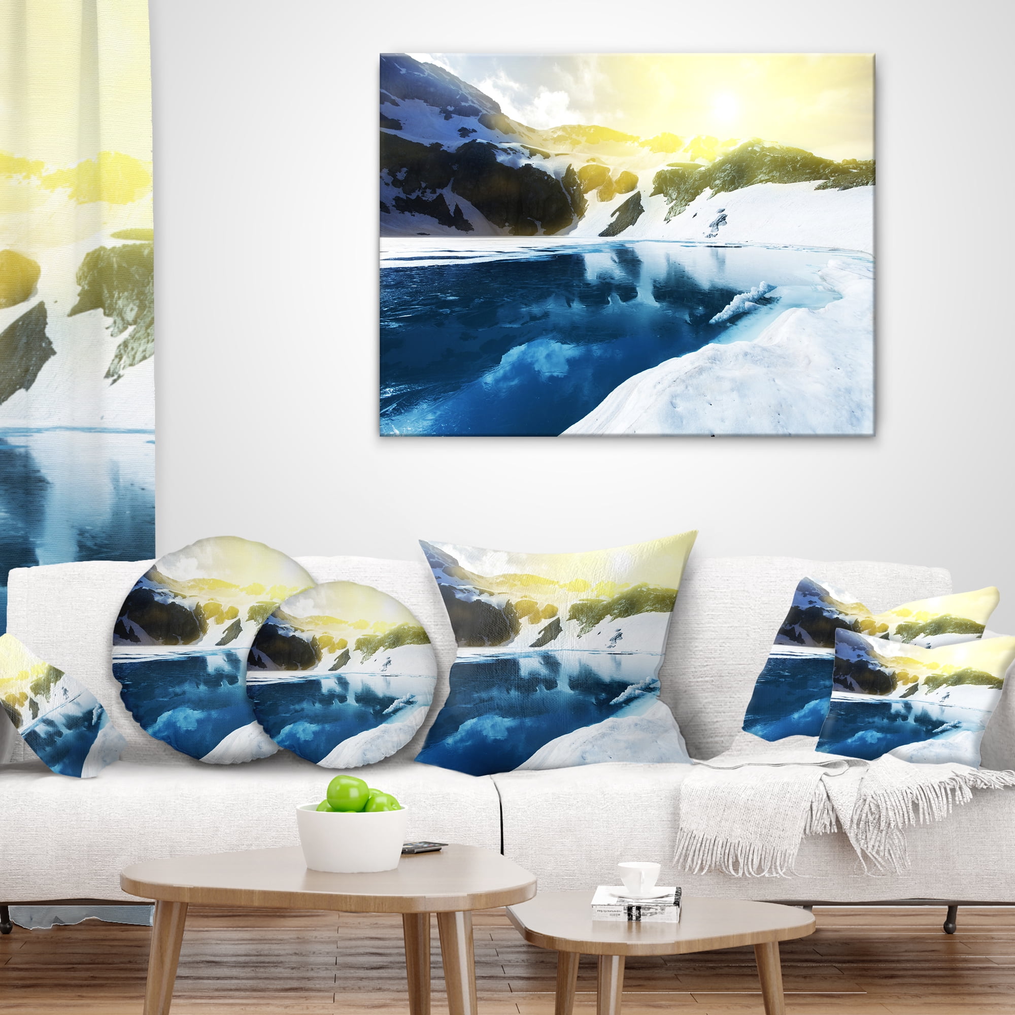 Designart Large Blue High Mountains Lake - Landscape Printed Throw Pillow - 16x16