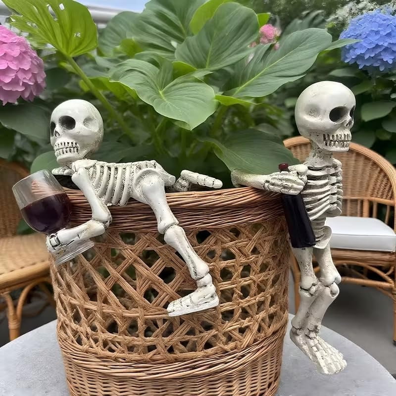 Weather-Resistant Skeleton Statue 5.1 Inch for Garden and Flower Pot Decoration
