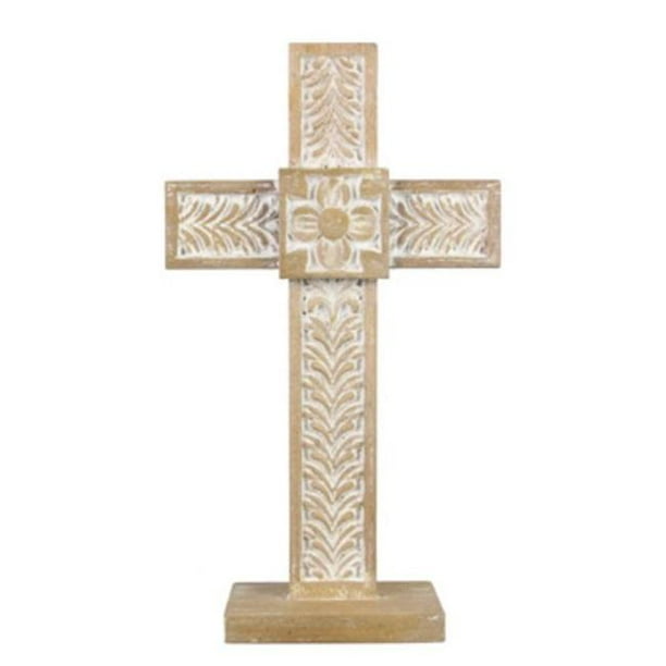 Youngs 20518 Wood Tabletop Cross with Hand Carved Details