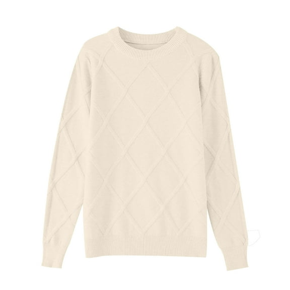 Iugvhana Crewneck Sweater for Men Cable Knit Casual Slim Fit Pullover Sweater Vintage Loose Trendy Long Sleeve Knitted Sweater Tops Beige M