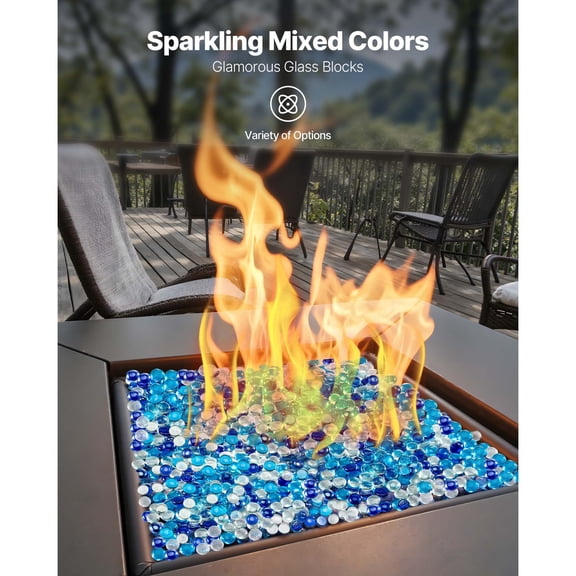 Cobalt Blue Caribbean Blue Clear Reflective Firepit Glass Beads 10LBS 4.5KG Smokeless Fireplace Rocks 3/4-Inch 19.05mm High Luster Stone Landscaping for Fire Pit Table
