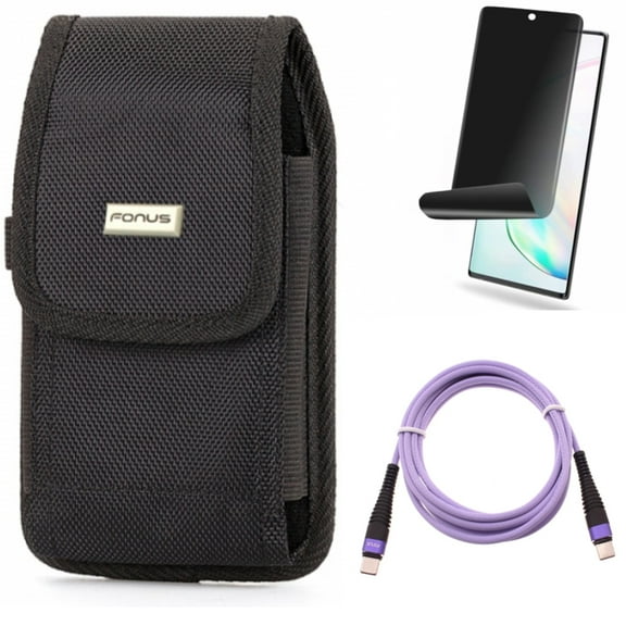 Privacy Screen Protector & Purple 10ft PD Cable & Case Belt Clip for Samsung Galaxy Note 20 (6.7") - Combo with TPU Film Anti-Peep & Type-C to USB-C Fast Charger Cord & Swivel Holster