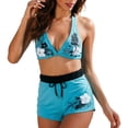 thumbnail image 2 of Women's Floral Print Drawstring Boyshorts Swimsuits V Neck Back Tie Top Bulit In Bra Bikini Sets High Waisted Two Pieces Bathing Suits, 2 of 5