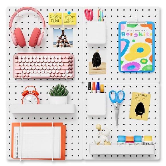 Organizador de pared Peg Board FZK PegBoard con 4 tableros perforados blancos
