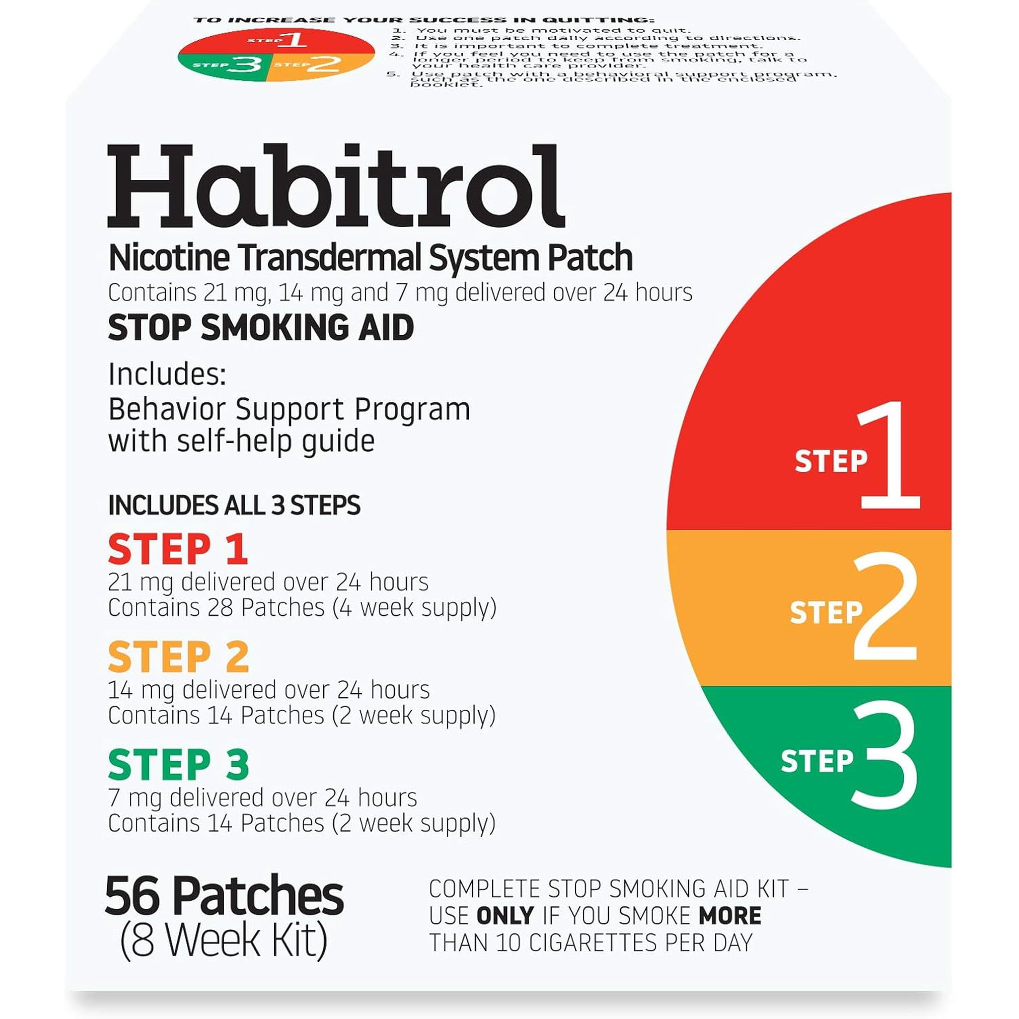 Habitrol Nicotine Transdermal System Stop Smoking Aid, Steps 1, 2, and 3, 8 Week Kit, 56 Patches