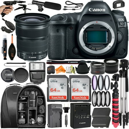 Canon EOS 5D Mark IV DSLR Camera with 24-105mm Lens + SanDisk 64GB + Backpack Case + Telephoto + ZeeTech Accessory Bundle