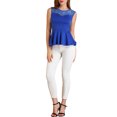 thumbnail image 2 of Allegra K Women's Peplum Round Neck Lace Sheer Sleeveless Blouse XL Blue, 2 of 7