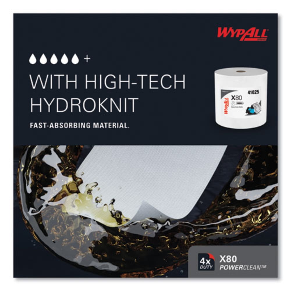 WypAll PowerClean X80 Cloths Heavy Duty Wipes (41025), Jumbo, Extended Use Towels, White (1 Roll of 455 Sheets, 455 Sheet Total)