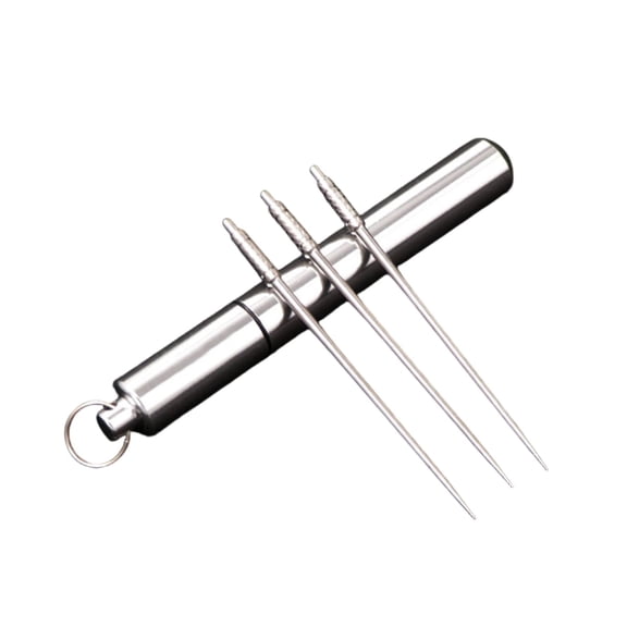 Titanium Alloy Portable Toothpicks With Aluminum Holder - 3 Reusable Metal Toothpicks For Travel, Camping, Daily Use - Compact Keychain Design For Easy Carrying