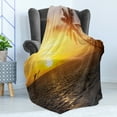 thumbnail image 4 of Beach Soft Flannel Fleece Throw Blanket, Palm Trees in Tropical Island Beach Jumping Fishes and Majestic Sunset Image, Cozy Plush for Indoor and Outdoor Use, 60" x 80", Yellow Bluegrey, by Ambesonne, 4 of 5