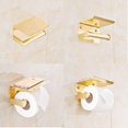 thumbnail image 4 of Soporte para papel higiénico, soporte para pañuelos de baño para montaje en pared con estante de almacenamiento, autoadhesivo, aluminio (dorado), 4 of 5