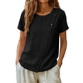 thumbnail image 7 of Sokhug Women's Linen Cotton Casual Round Neck Short Sleeve Blouse Asymmetrical Button Down Shirt Loose Fit Top for Women, 7 of 7