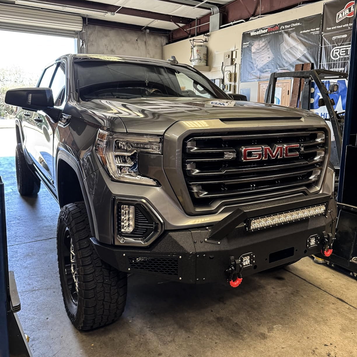 Vijay Compatible with 2019-2020-2021 GMC Sierra 1500 Front Bumper Textured Black Steel with Light and D-ring