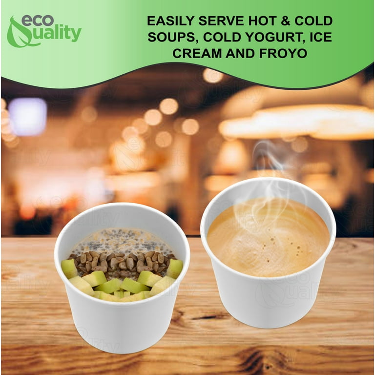 EcoQuality [25 Count] 12 oz Disposable White Paper Soup Containers - Half Pint Ice Cream Containers, Frozen Yogurt Cups, Restaurant, Microwavable