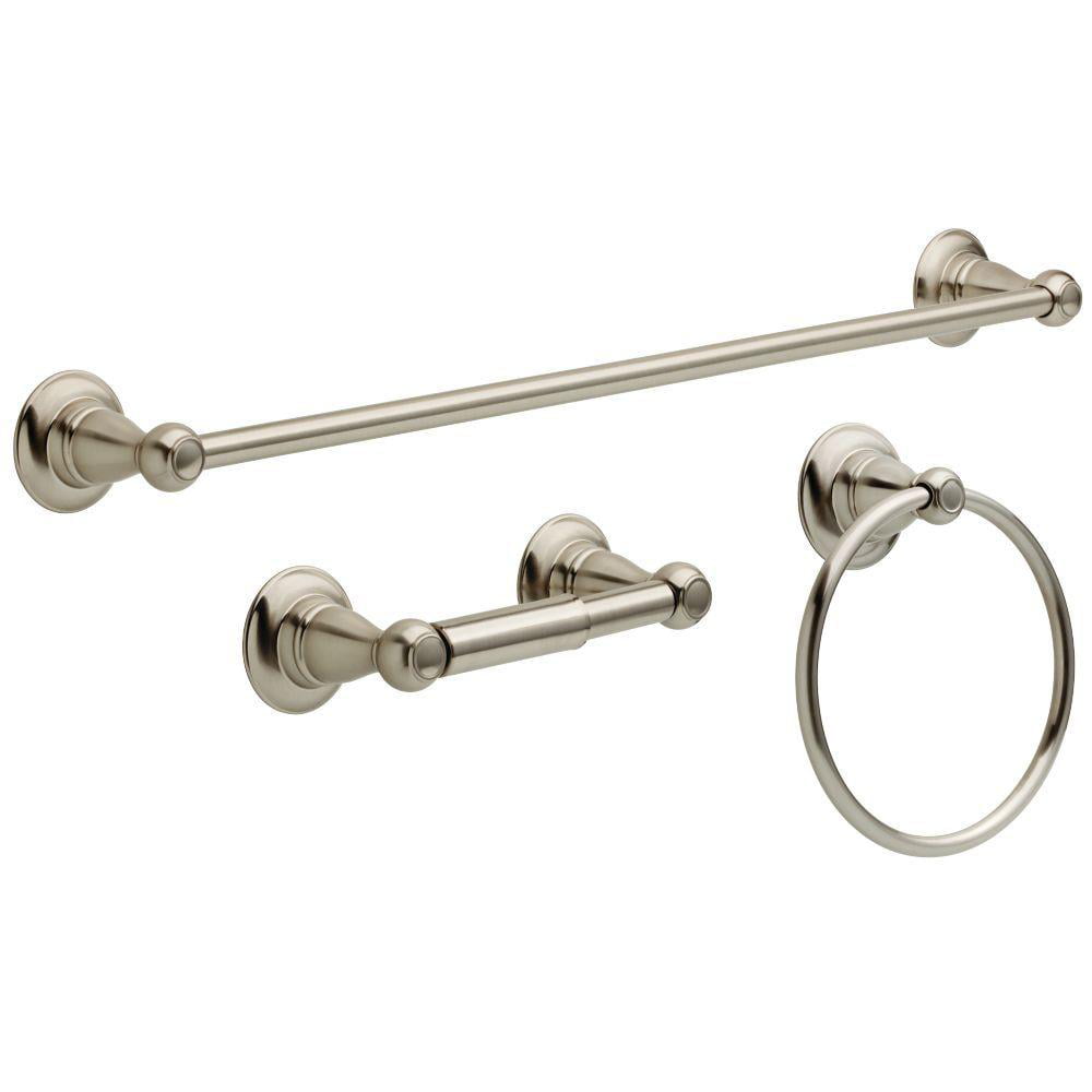 Polished Chrome Bath Room Hardware Accessories 3 PC Combo 24" Towel Bar Ring 