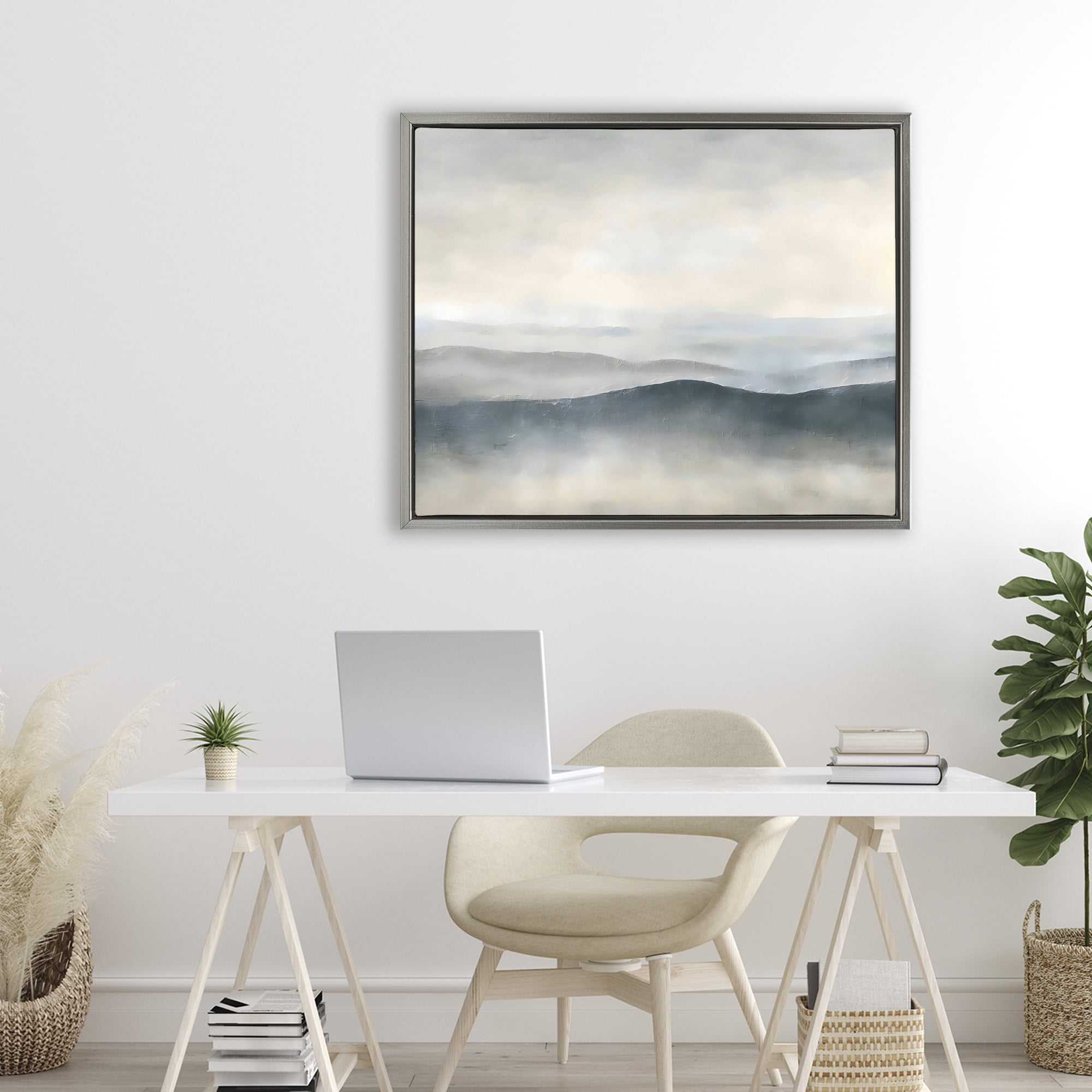 Stupell Industries Muted Horizon Serenity Gray Framed Floater Canvas Wall Art, design by Riley B