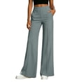thumbnail image 2 of Miluxas Women's High Waist Seamed Wide Leg Pants Tummy Control Business Casual Loose Trousers with Pockets Summer Pants for Daily Outings Gray, 2 of 9