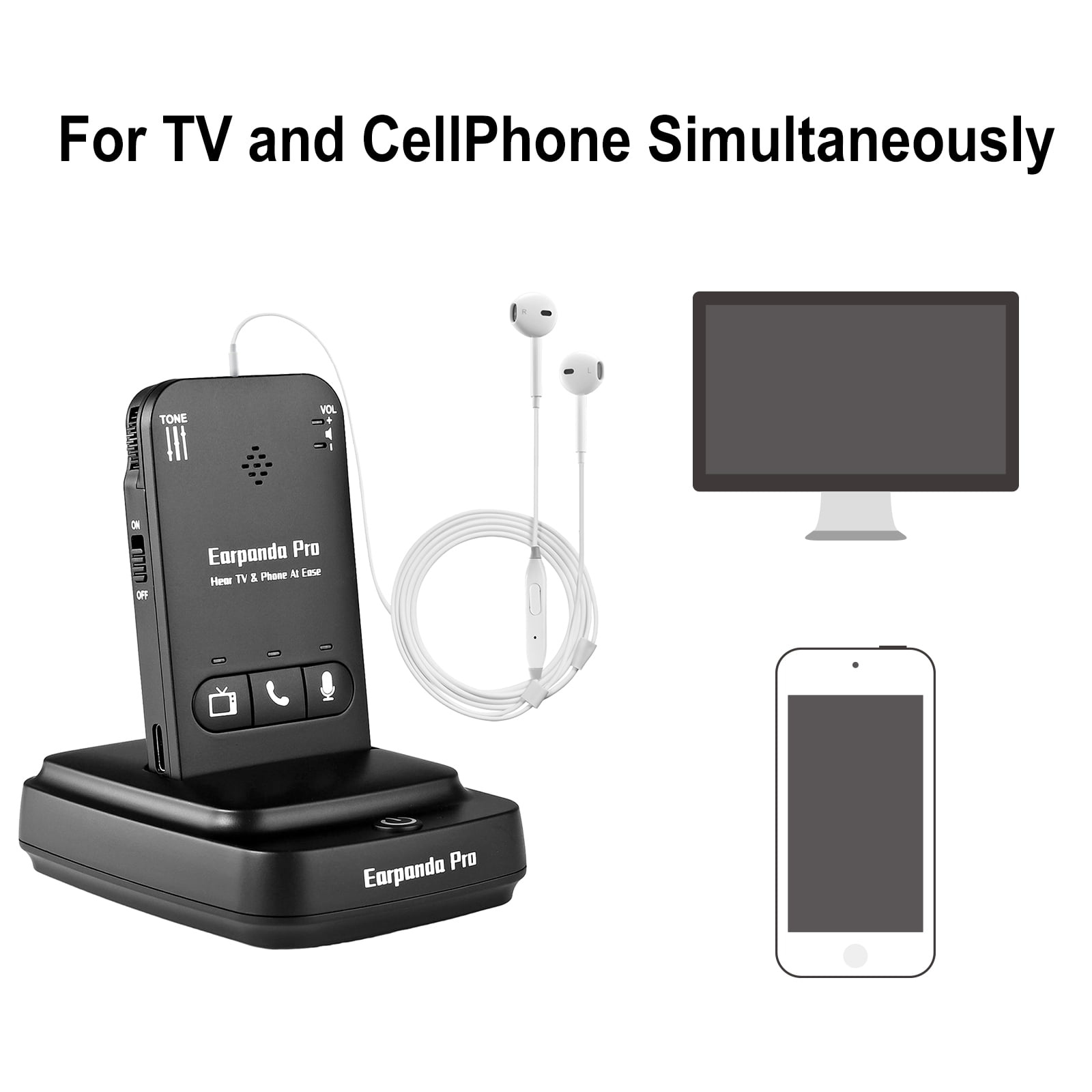 Earpanda Pro TV Headphones Wireless for Seniors, Wireless Headphones for TV Watching and Cell Phone Calls