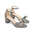 thumbnail image 3 of BLISSFUL STEP Bow Ankle Strap Stripe Block Heel Sandals for Women Black (Size 8.5), 3 of 7