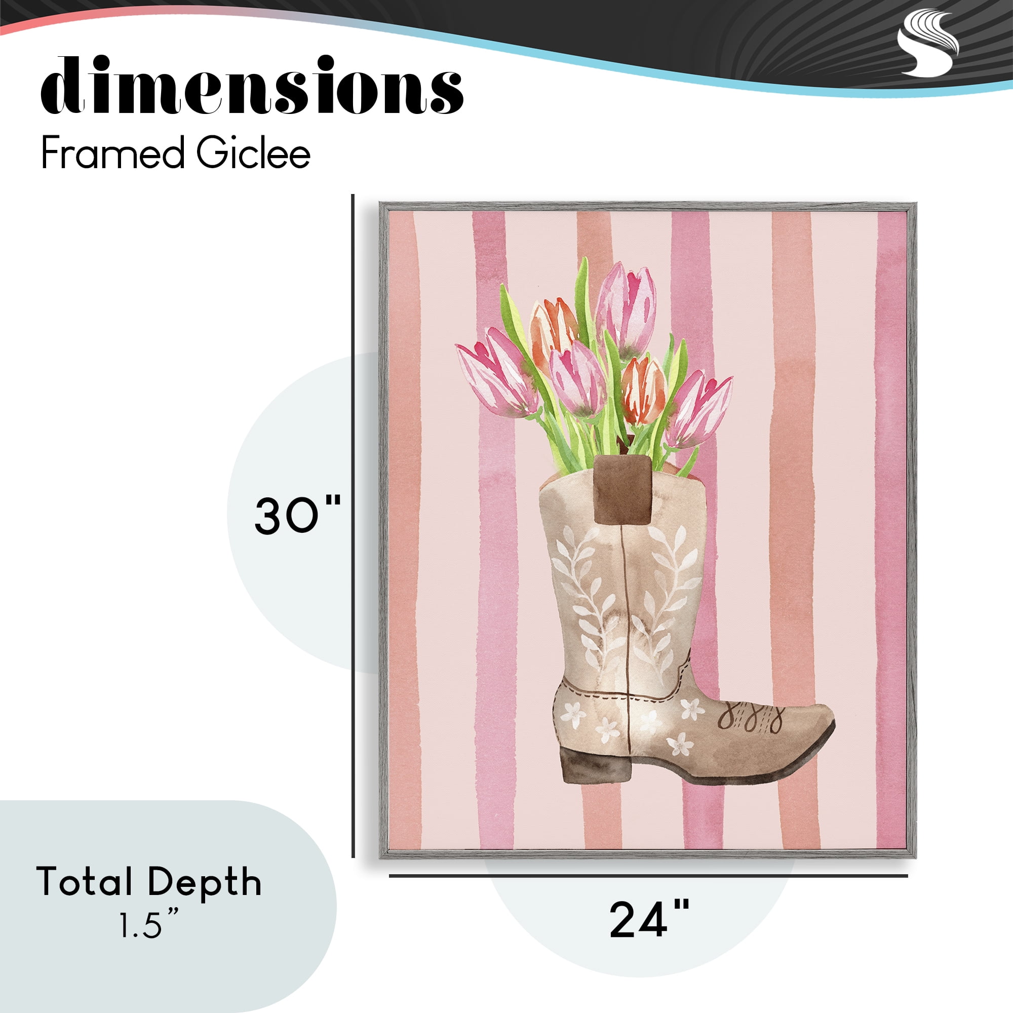 Tulip Cowgirl on Stripes Gray Framed Giclee Art, design by Nina Jacobs