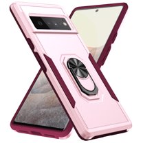 Dteck Case for Google Pixel 6 Pro,Shockproof Rubber Military Grade Dual Layer Case Ring Holder Kickstand Cover Support Magnetic Car Mount,Pink Rose