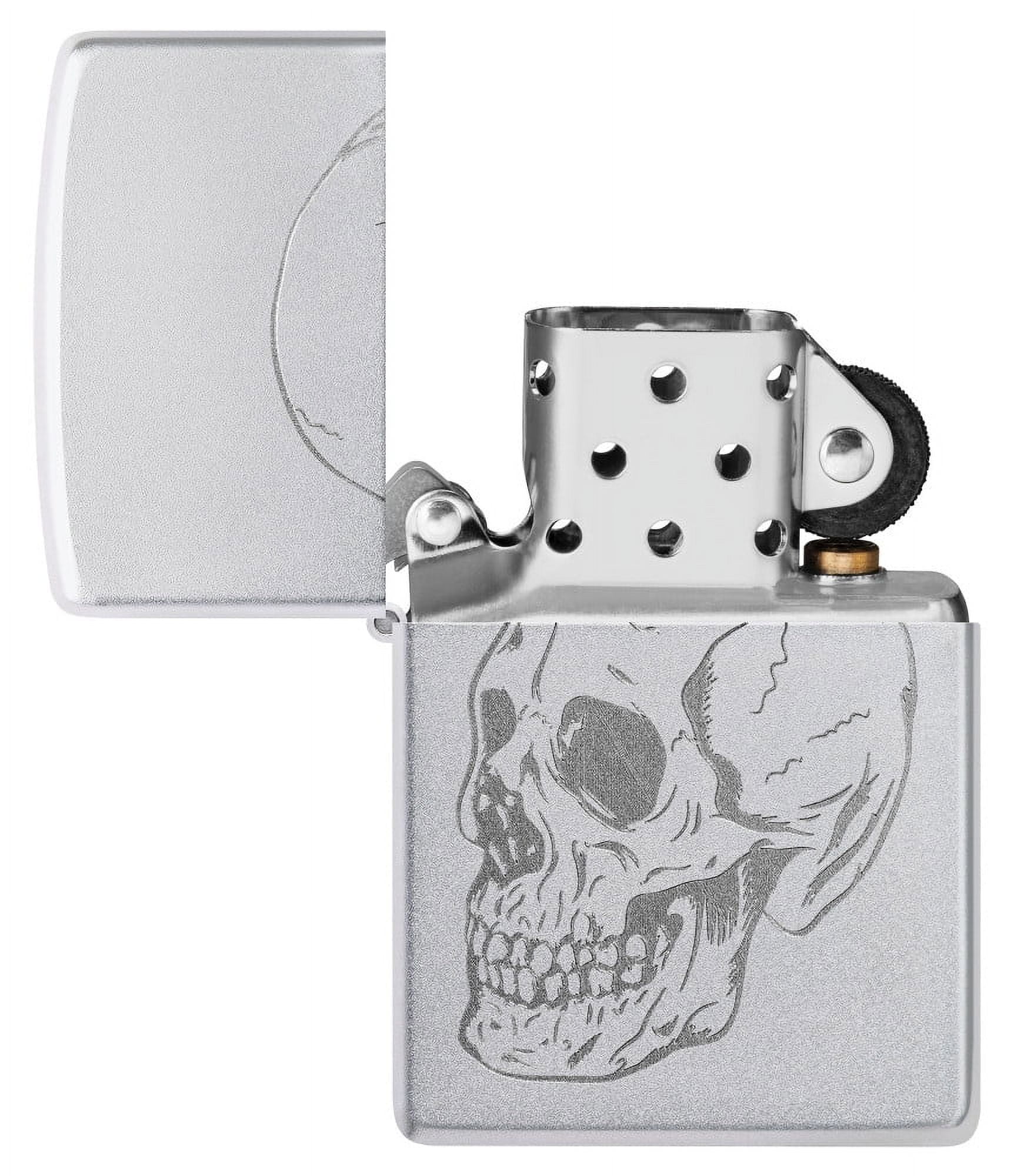 Zippo Pocket Lighter Subtle Skull Design Satin Chrome