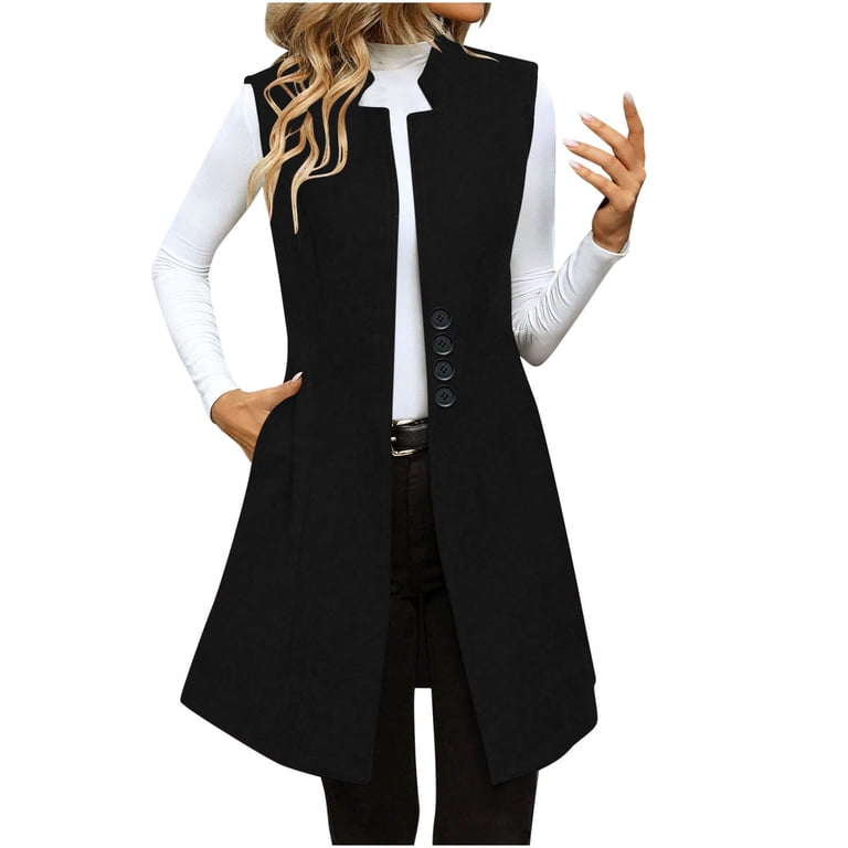 YOIAVAIOY Womens Long Vest Jacket Sleeveless Trench Coat Dressy