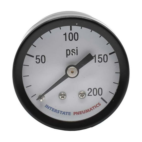 Interstate Pneumatics G2101-200 200 PSI 1 -1/2" Diameter 1/8" NPT Rear Mount Pressure Gauge