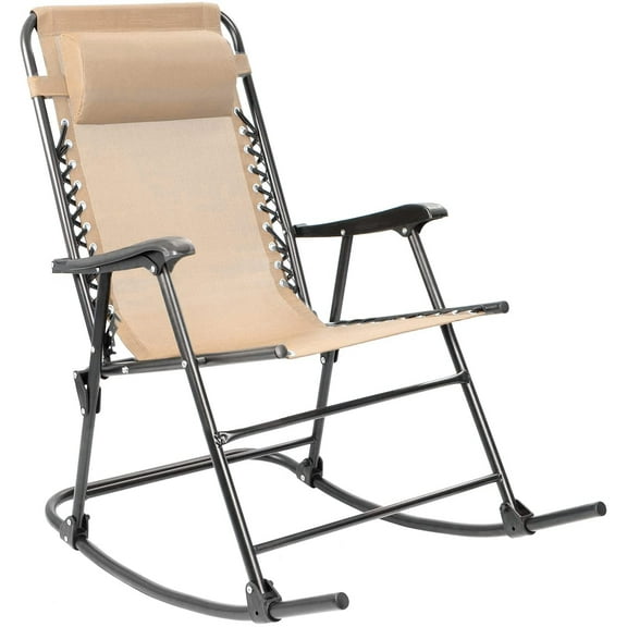 Outdoor Rocking Chair with Headrest Pillow