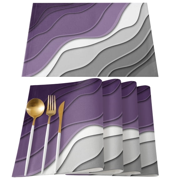 Purple Grey Ombre Placemats Set of 6, Modern Geometric Abstract Aesthetics Cream Placemats for Dining Table, Place Mats for Kitchen Tabletop, Waterproof Wipeable Dining Table Mats Set