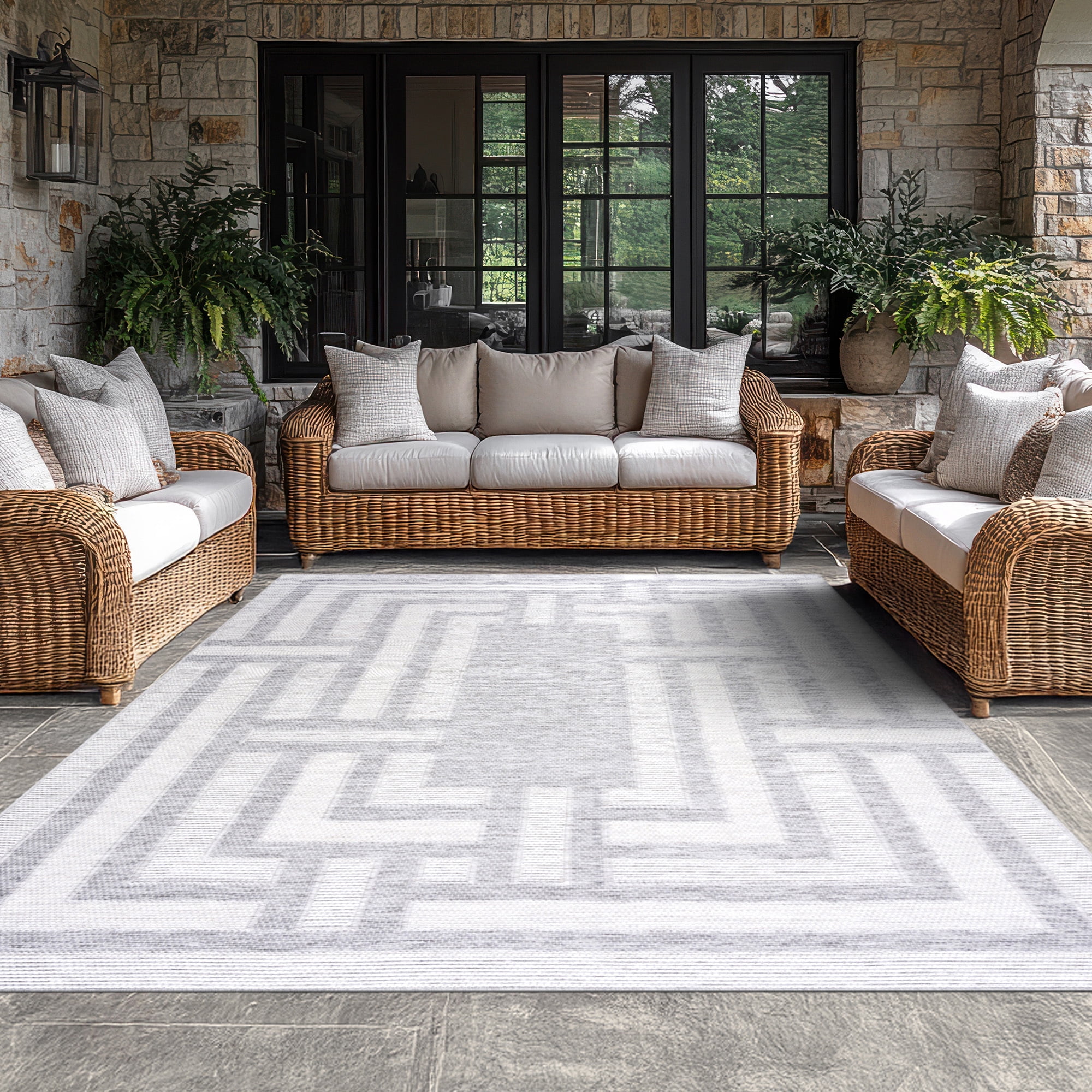 Bliss Rugs Bailey Transitional 2' x 7' Gray and White Indoor Outdoor Area Rug