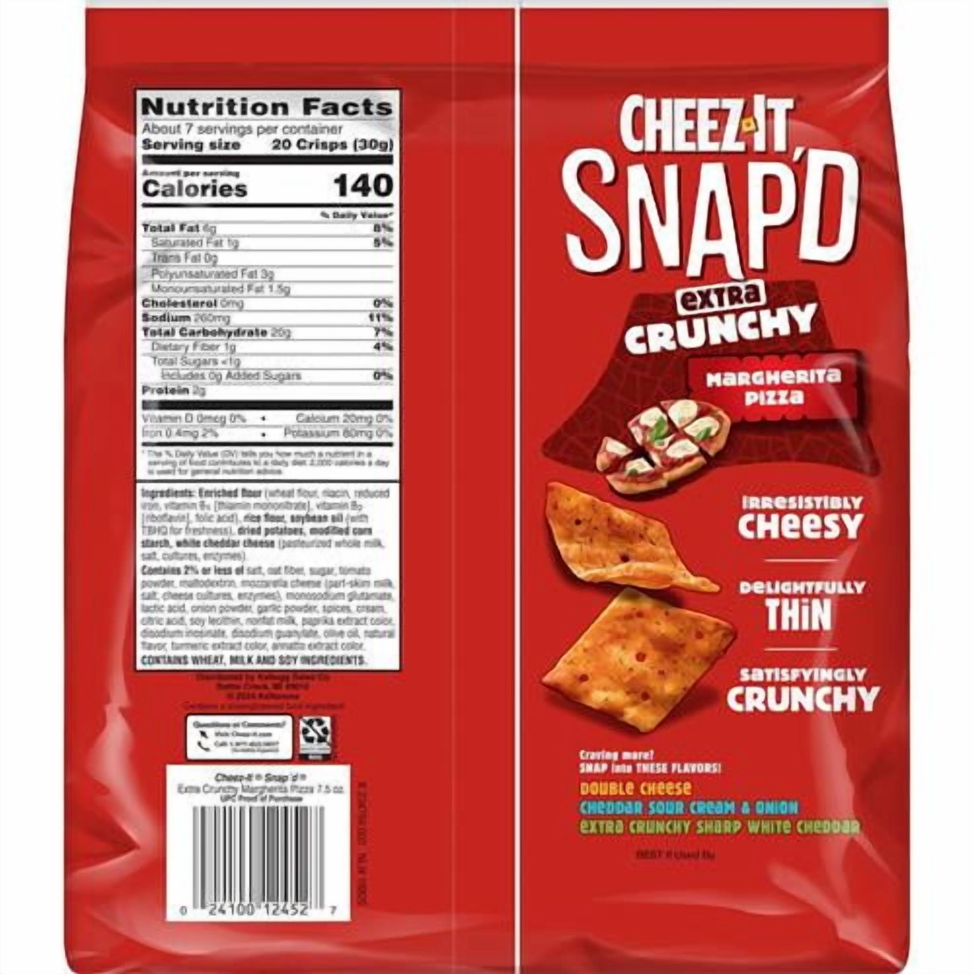 Cheez-It Snapd Cheesy Baked Snacks, Thin Crisps, Lunch Snacks, Extra Crunchy Margherita Pizza, 7.5Oz Bag (1 Bag) - Pack of 2