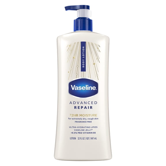 Vaseline Intensive Care Body Lotion for Dry Skin Advanced Repair Unscented Lotion Made with Ultra-Hydrating Lipids   Vaseline Jelly to Repair Extremely Dry Skin, 32 fl oz