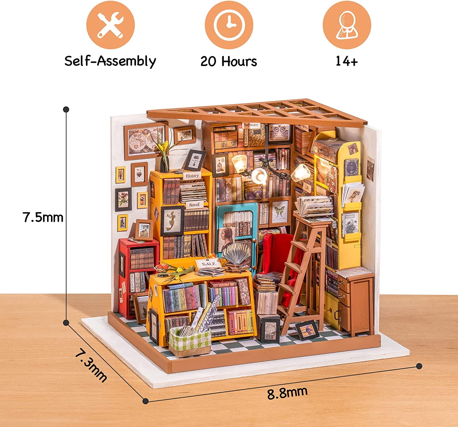 ROBOTIME Sam's Bookstore-DIY Miniature House Kit,Mini Wooden Dollhouse Model Building Sets,Tiny House Craft Kits Gifts for Adults Kids